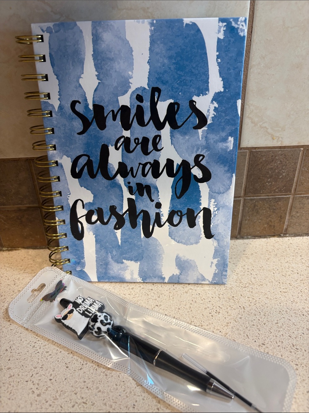 Blue Watercolor Spiral Journal with Inspirational Cover and Pen